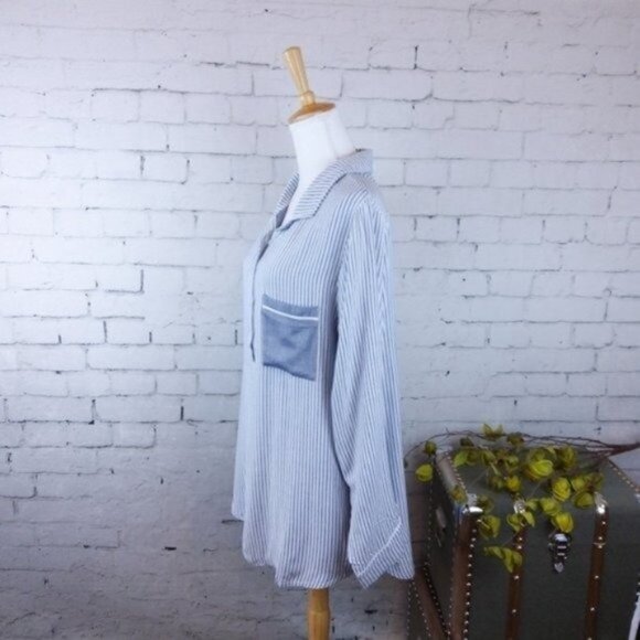 Plush Soft Striped Boyfriend Nightshirt Blue Medium - Picture 2 of 6